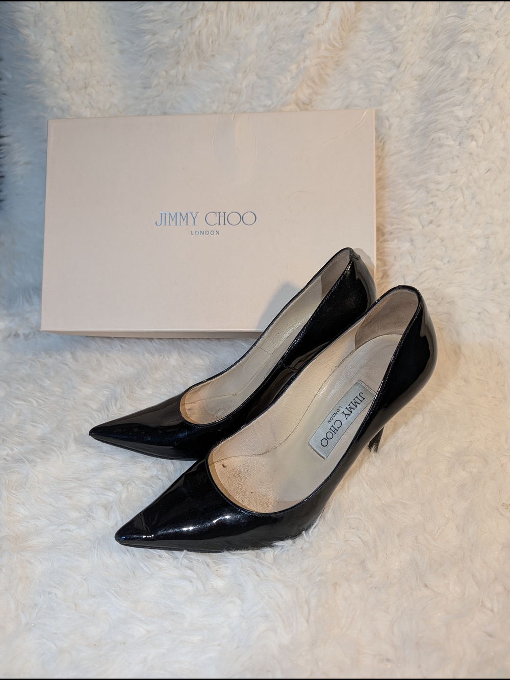 Jimmy Choo Black Patent Leather Pointed Toe Pumps - Picture 2 of 7